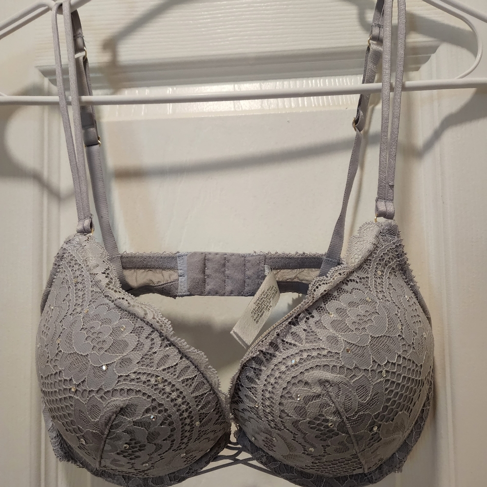 Primark Secret Possessions Blue Lace Rhinestone Push Up Bra Size 34B